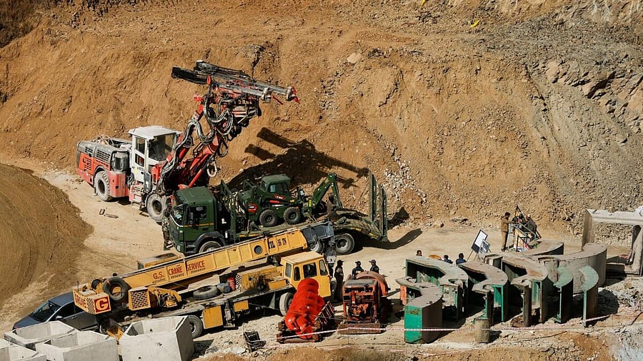 <div class="paragraphs"><p>Heavy machinery is used amid rescue operations after workers got trapped in a collapse of an under-construction tunnel, in Uttarkashi.</p></div>