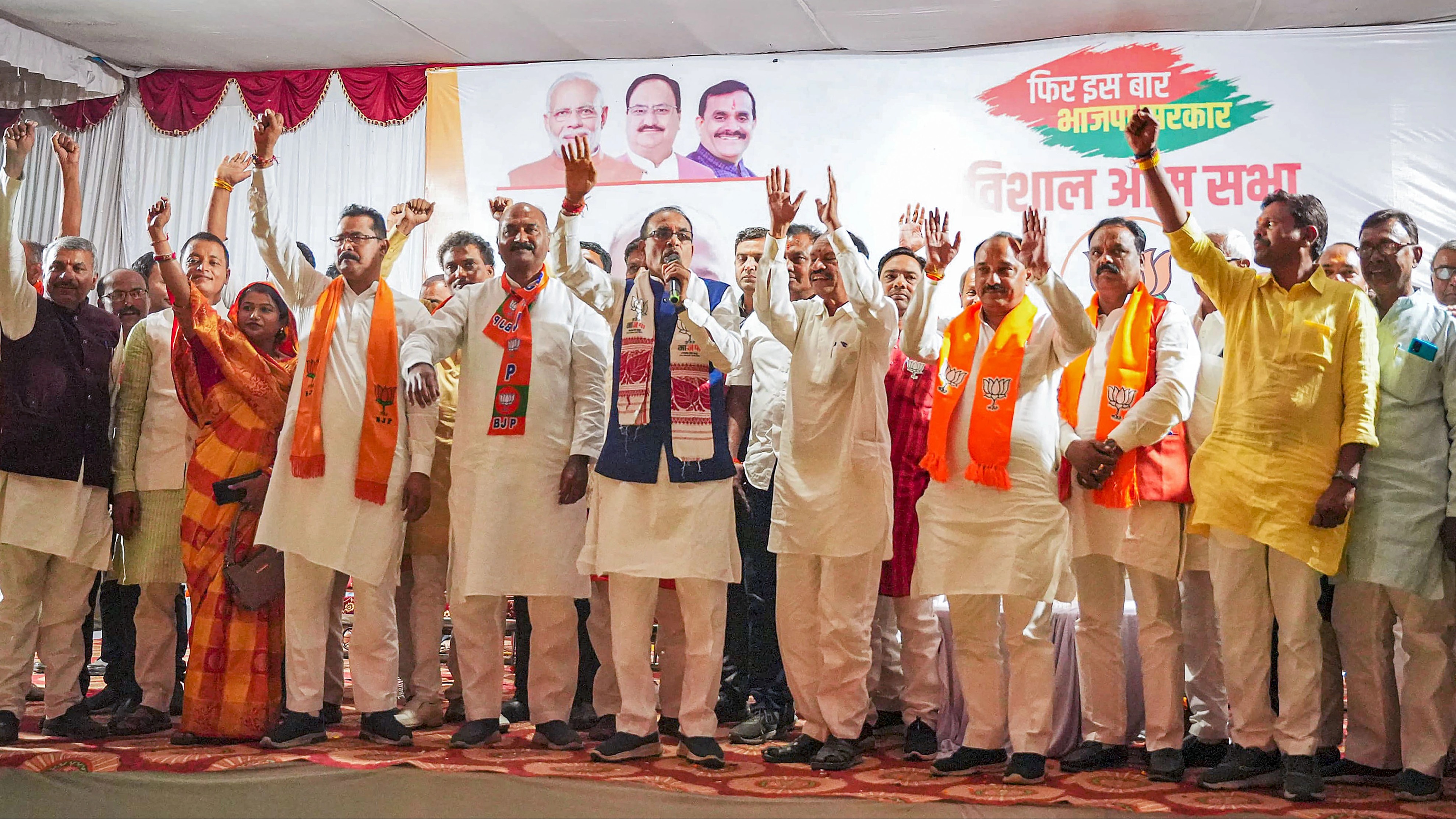 <div class="paragraphs"><p>Madhya Pradesh Chief Minister Shivraj Singh Chauhan during a public meeting ahead of the Madhya Pradesh Assembly elections, in Seoni district, Saturday, Nov. 11, 2023. </p></div>