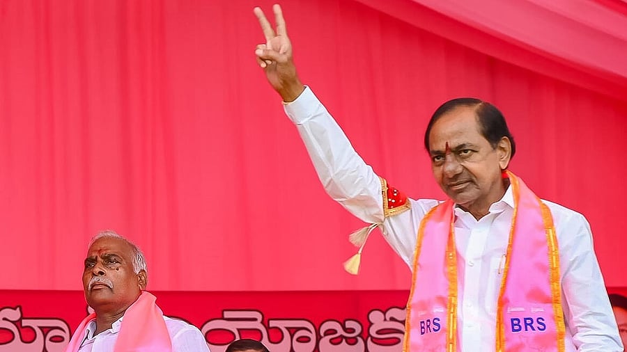 <div class="paragraphs"><p>BRS Party President K. Chandrashekar Rao waves at supporters during the Praja Ashirvada Sabha, at Sirpur in Komaram Bheem district, Wednesday, Nov. 8, 2023.</p></div>