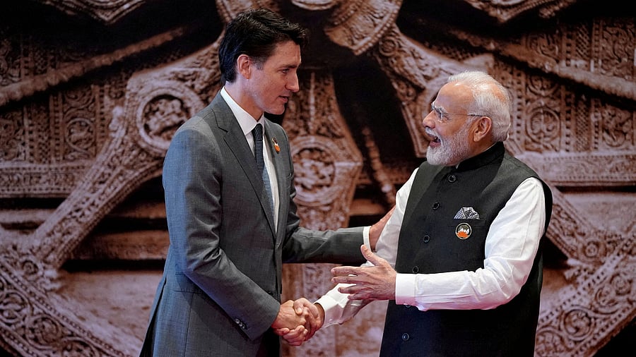 <div class="paragraphs"><p>File Photo: Prime Minister Narendra Modi welcomes Canadian Prime Minister Justin Trudeau upon his arrival at Bharat Mandapam convention center for the G20 Summit.</p></div>
