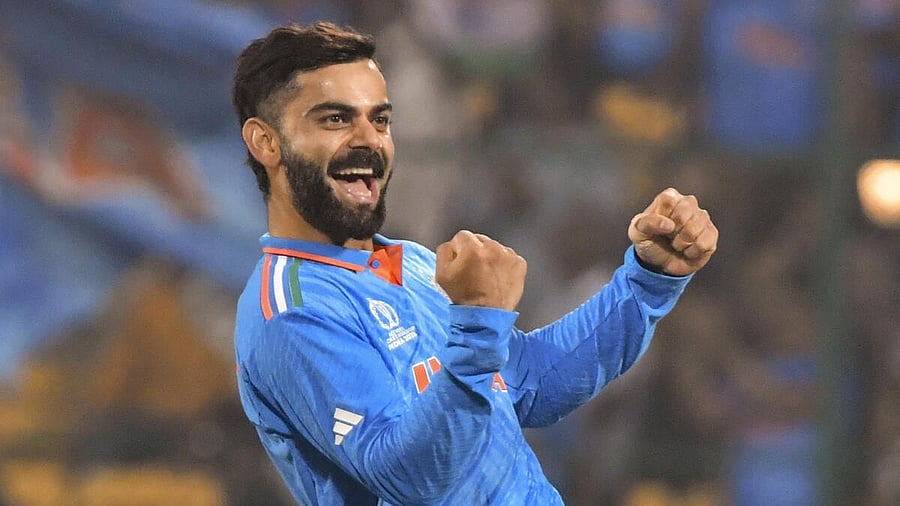<div class="paragraphs"><p>India's Virat Kohli celebrates the wicket of Netherlands' Scott Edwards during the ICC Men's Cricket World Cup match between India and Netherlands, at M Chinnaswamy Stadium in Bengaluru.</p></div>
