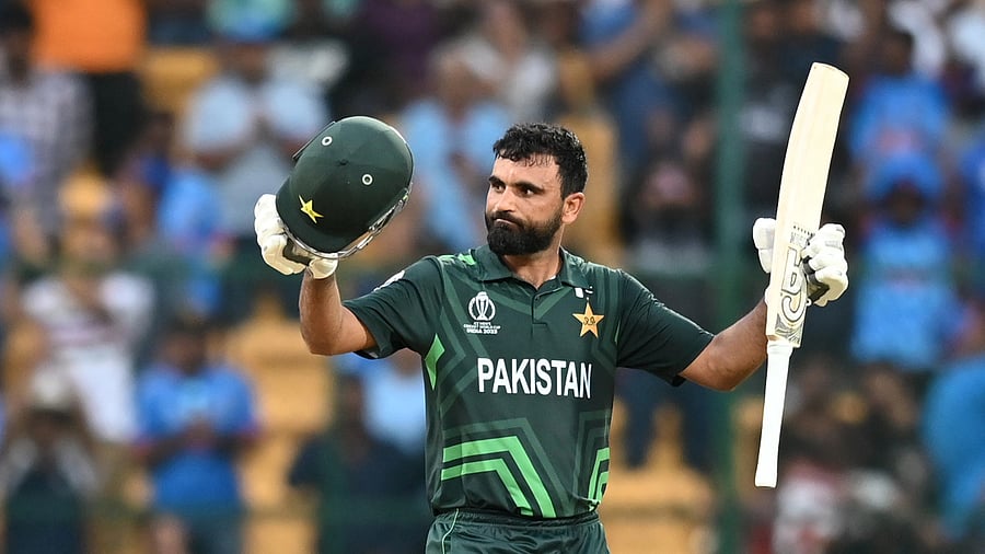 <div class="paragraphs"><p>Fakhar Zaman celebrates after scoring the fastest century by a Pakistan player at a World Cup in his side's 21-run win over New Zealand at the M Chinnaswamy Stadium on Saturday. </p></div>
