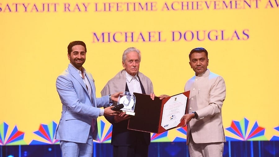 <div class="paragraphs"><p>Hollywood actor and producer Michael Douglas honored with Satyajit Ray Lifetime Achievement Award for Excellence in Cinema at IFFI, Goa. </p></div>