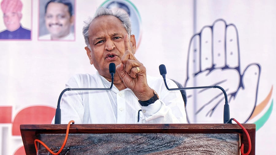 <div class="paragraphs"><p> Jodhpur: Rajasthan Chief Minister Ashok Gehlot addresses a public meeting ahead of the state Assembly elections, at Balesar, in Jodhpur district, Wednesday, Nov. 22, 2023. </p></div>