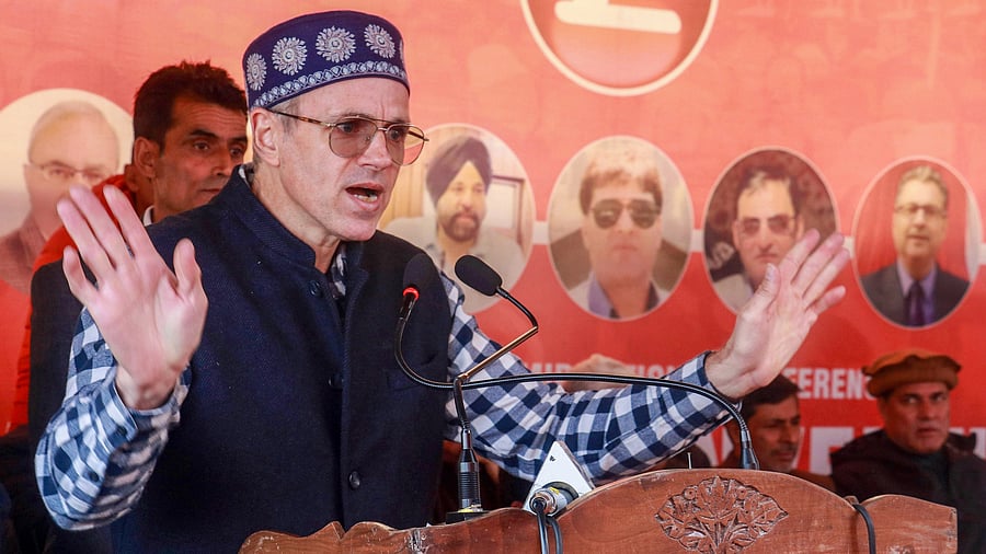 <div class="paragraphs"><p>Former J & K Chief Minister and National Conference vice-President Omar Abdullah addresses a party workers rally, at Kunzar area of Gulmarg constituency in Baramulla district, Tuesday, Nov. 14, 2023. </p></div>