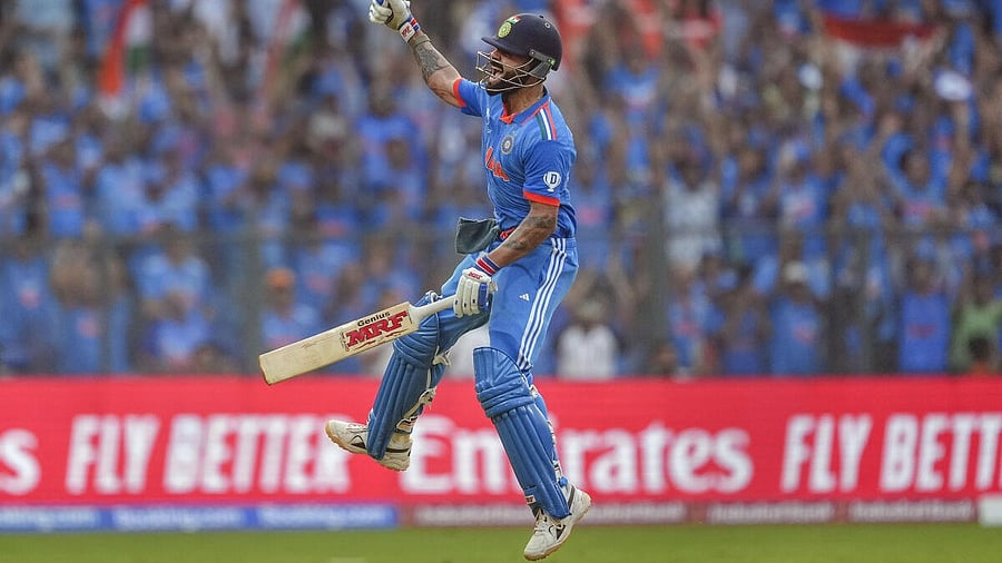 <div class="paragraphs"><p>India's Virat Kohli celebrates his 50th century, breaking Sachin Tendulkar's most ODI hundreds record, during the ICC Men's Cricket World Cup 2023 semi-final match between India and New Zealand, at the Wankhede Stadium, in Mumbai, Wednesday, Nov. 15, 2023.</p></div>