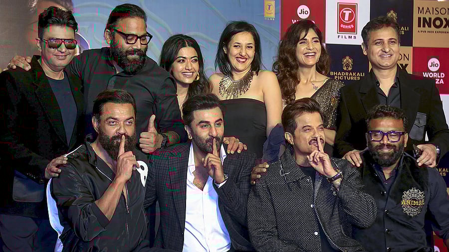 <div class="paragraphs"><p>Actors Ranbir Kapoor, Rashmika Mandanna, Anil Kapoor, Bobby Deol and other cast of the upcoming film 'Animal' during promotions.</p></div>