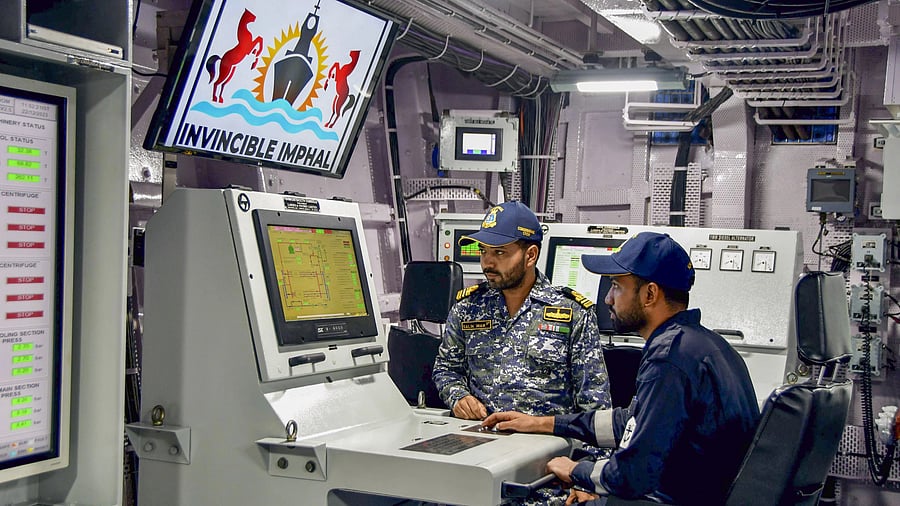 <div class="paragraphs"><p>Representative image of officials at the Indian Navy's newly-commissioned Stealth Guided Missile Destroyer Imphal, at Naval Dockyard, in Mumbai</p></div>