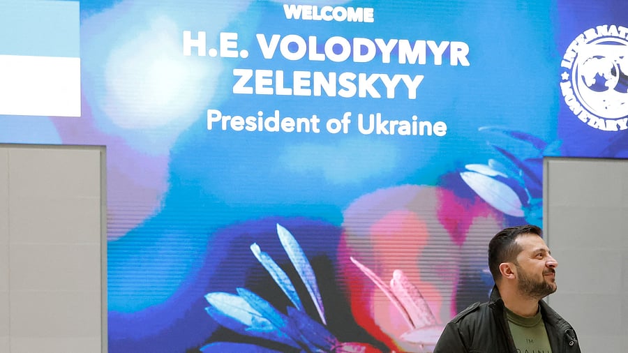 <div class="paragraphs"><p>Ukraine's President Volodymyr Zelenskiy meets with International Monetary Fund Managing Director Kristalina Georgieva at the IMF in Washington.</p></div>