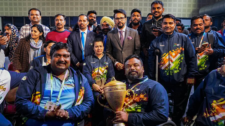 <div class="paragraphs"><p>Union Sports Minister Anurag Thakur during the closing ceremony of the Khelo India Para Games 2023 in New Delhi.</p></div>