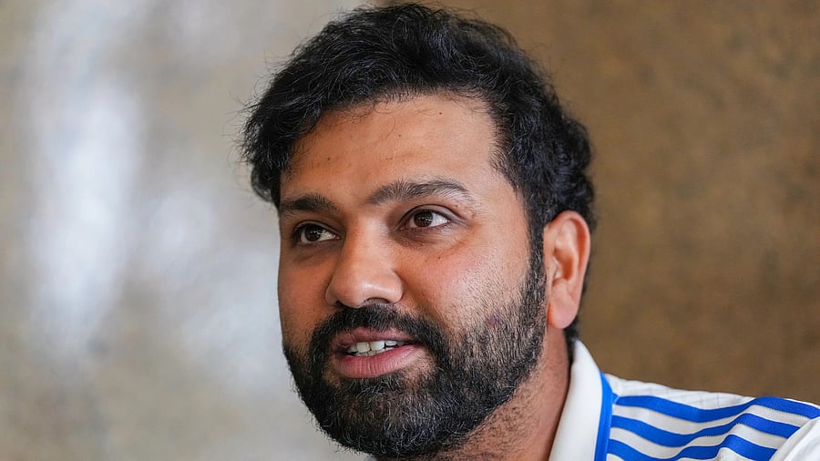 <div class="paragraphs"><p>Rohit Sharma gestures while addressing the pre-match press conference.</p></div>