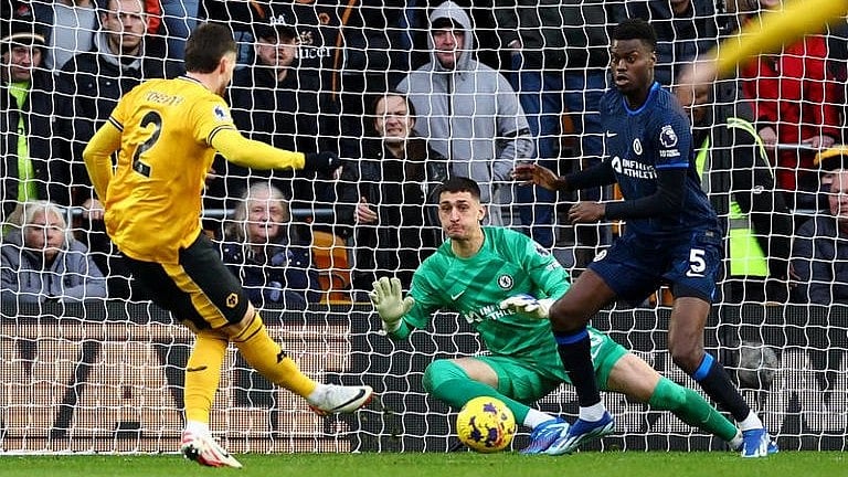 <div class="paragraphs"><p>Wolverhampton Wanderers' Matt Doherty scores their second goal.&nbsp;</p></div>