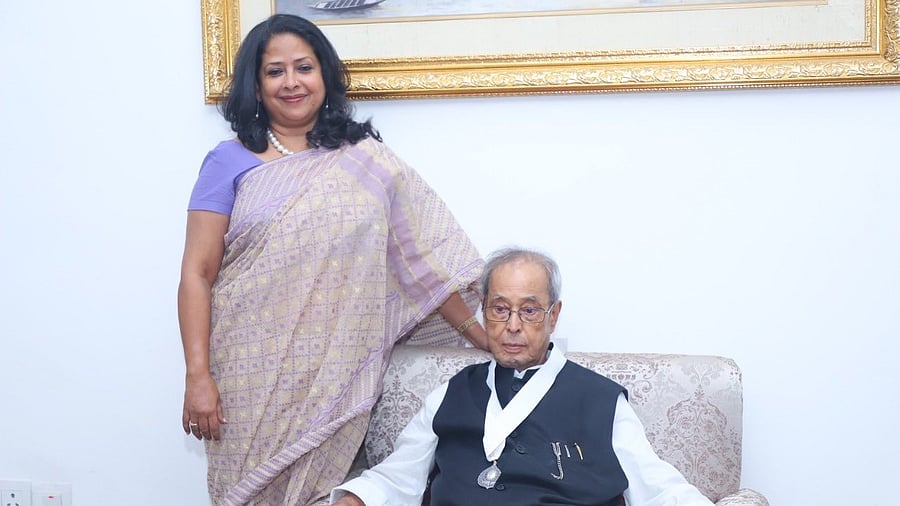 <div class="paragraphs"><p>Sharmishtha Mukherjee with her father&nbsp;Pranab Mukherjee.</p></div>