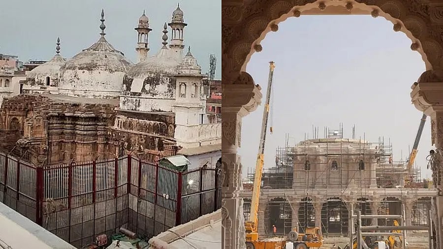 <div class="paragraphs"><p>The Gyanvapi mosque in Varanasi (L) and the Ram Temple (R) in Ayodhya. </p></div>