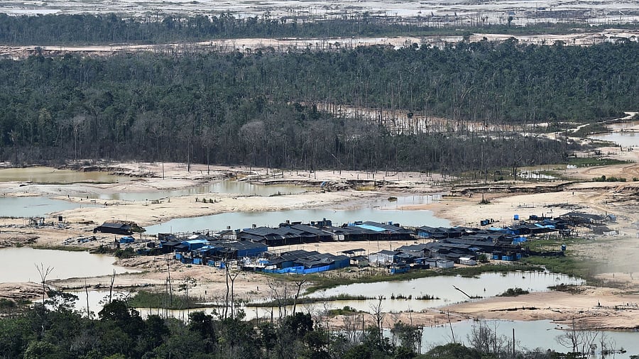 <div class="paragraphs"><p> A view shows an illegal gold mining camp during a police operation to destroy illegal machinery and equipment used by wildcat miners in Madre de Dios, Peru.</p></div>