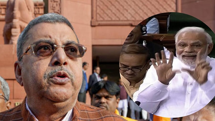 <div class="paragraphs"><p>TMC MP Kalyan Banerjee is seen outside the Parliament here, and the image includes a photo of PM Narendra Modi indulging in mimicry in the Lok Sabha in the past. </p></div>