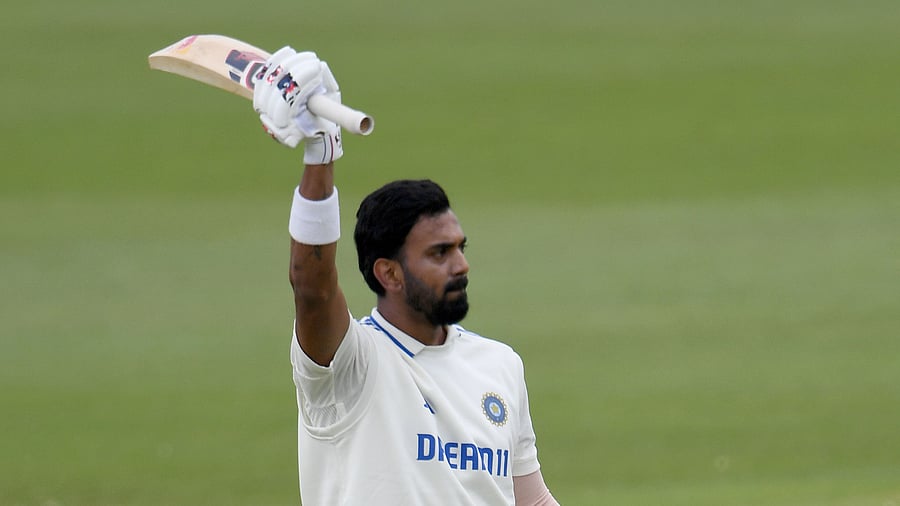 <div class="paragraphs"><p>K L Rahul celebrates after scoring a century in ongoing opening Test against South Africa here on Wednesday, Dec 27</p></div>