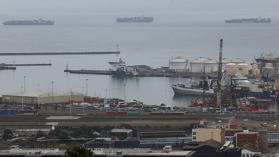 <div class="paragraphs"><p>Container ships are seen outside the harbour, Cape Town, South Africa.</p></div>