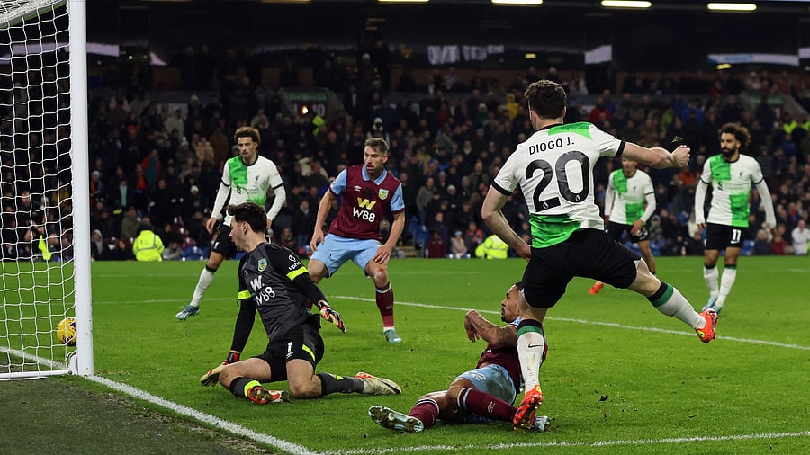 <div class="paragraphs"><p>Burnley v Liverpool:&nbsp;Liverpool's Diogo Jota scores their second goal,&nbsp; December 26, 2023  </p></div>