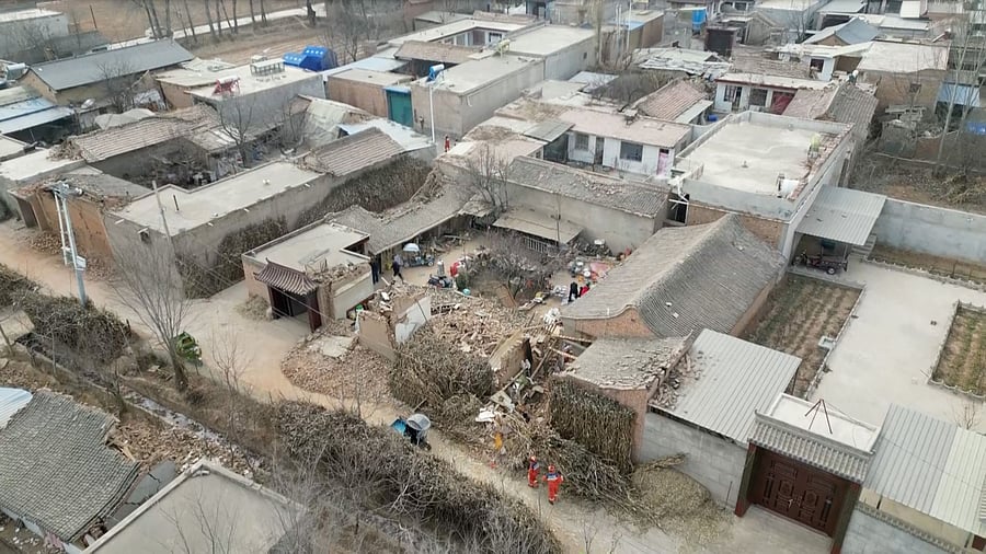 <div class="paragraphs"><p>An aerial view shows damaged buildings following the earthquake in Jishishan county, Gansu province, China.</p></div>