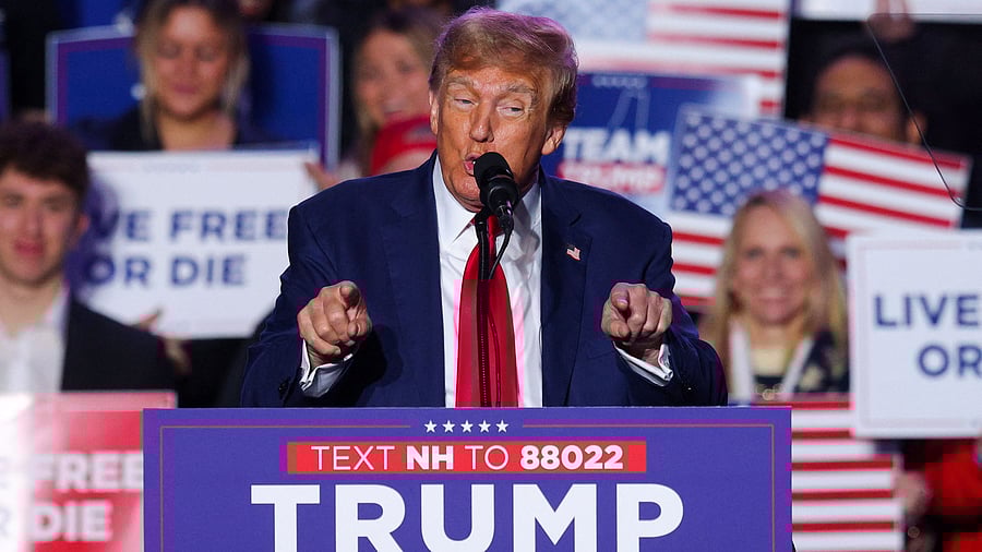<div class="paragraphs"><p>Republican presidential candidate and former US President Donald Trump speaks at a rally in Durham, New Hampshire.</p></div>