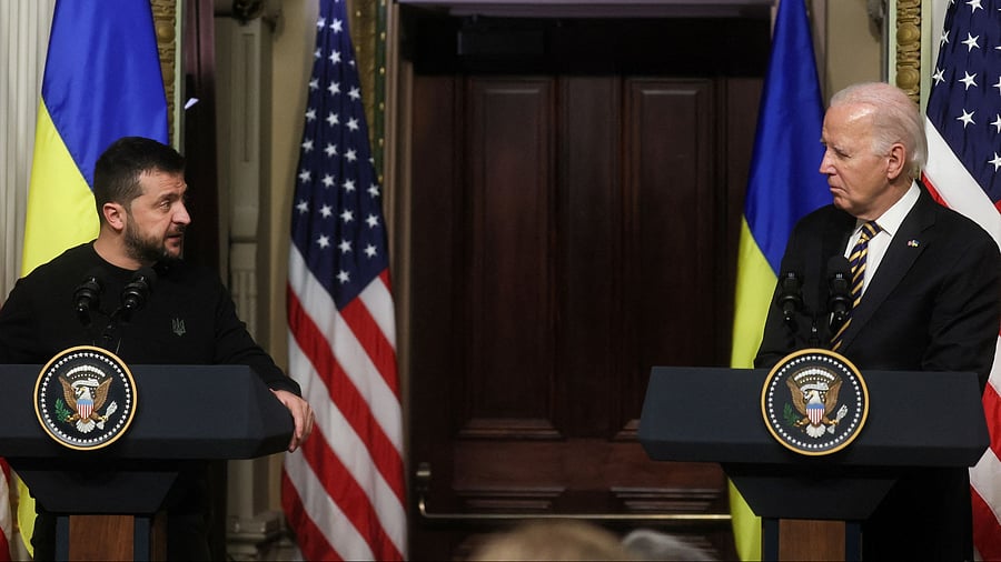 <div class="paragraphs"><p>US President Joe Biden and Ukraine's President Volodymyr Zelenskyy hold a joint press conference at the White House in Washington.</p></div>