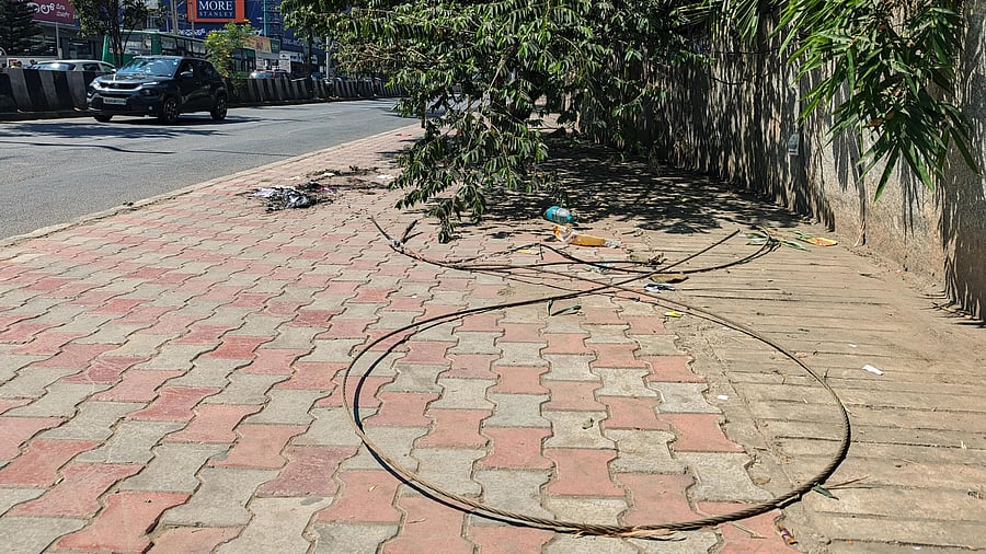 <div class="paragraphs"><p>The spot where a 23-year-old woman and her nine-month-old toddler died after the former stepped on a live electric wire near Hope Farm junction in Whitefield, Bengaluru. </p></div>