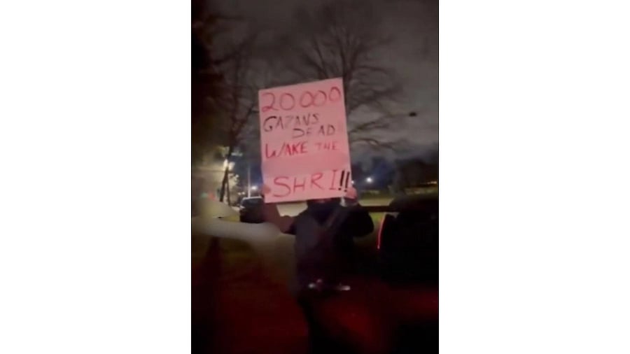 <div class="paragraphs"><p>Screengrab of video of protesters outside Indian-American Congressman Shri Thanedar's home on Sunday, December 17.</p></div>