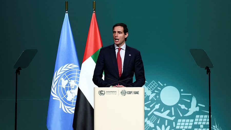 <div class="paragraphs"><p>European Commissioner for Climate Action of the European Union Wopke Hoekstra delivers a statement during the United Nations Climate Change Conference COP28 in Dubai, United Arab Emirates, December 9, 2023. </p></div>