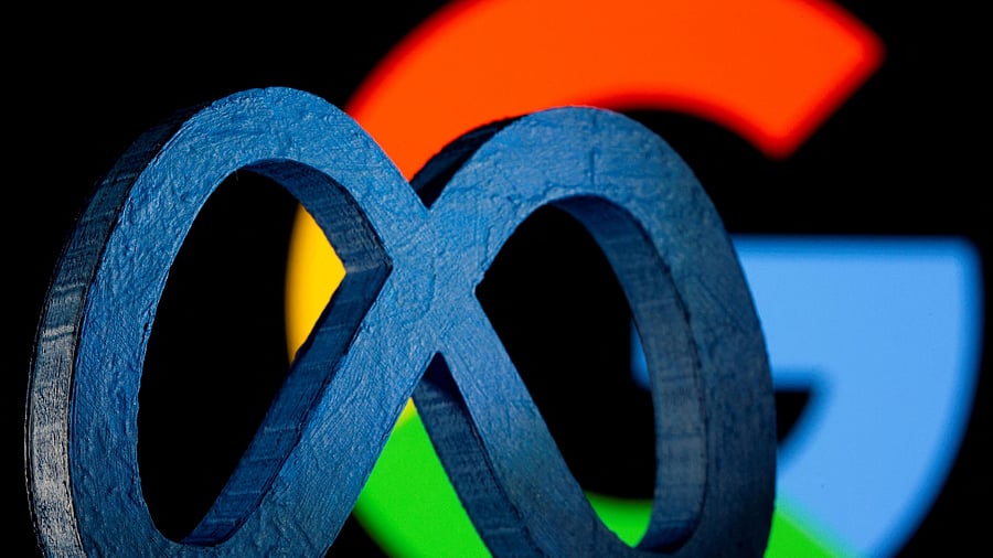 <div class="paragraphs"><p> A 3D printed logo of Meta and Google logo.</p></div>