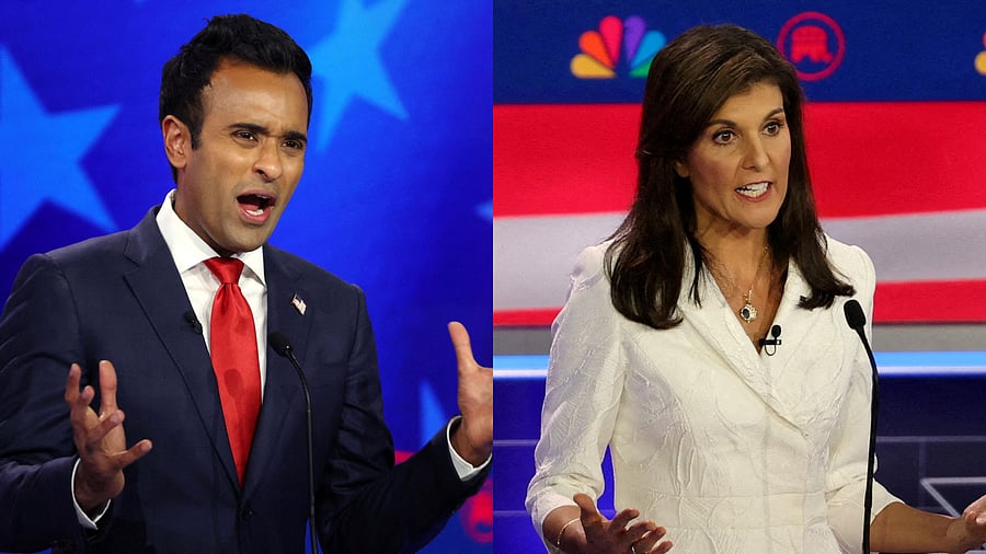 <div class="paragraphs"><p>Indian-American presidential hopefuls Vivek Ramaswamy (L) and Nikki Haley (R).</p></div>