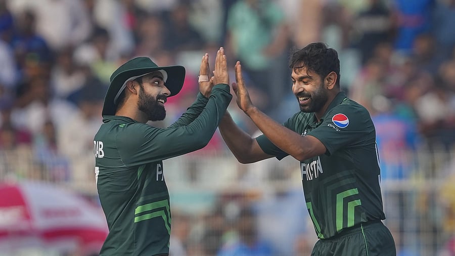 <div class="paragraphs"><p>Pakistan's bowler Haris Rauf celebrates the wicket of England's batter Jonny Bairstow during the ICC Men's Cricket World Cup 2023 match between England and Pakistan, at the Eden Gardens in Kolkata.</p></div>
