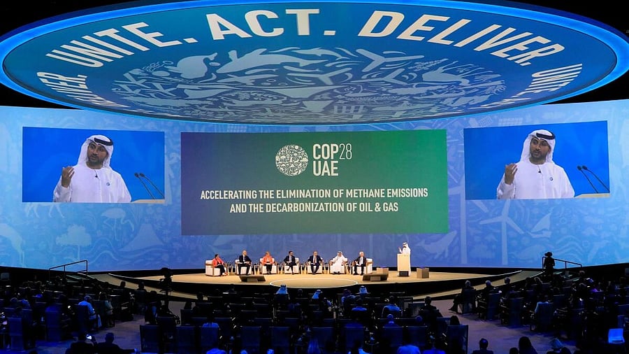 <div class="paragraphs"><p>Head of Strategy, Energy Transition of the Office of the UAE Special Envoy for Climate Change, Abdulla Malek addresses the panellists at the opening ceremony for Energy Day during the United Nations Climate Change Conference COP28 in Dubai, United Arab Emirates.</p></div>