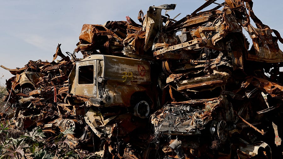 <div class="paragraphs"><p>Damaged vehicles from the October 7th, 2023 Hamas attacks are placed at a site near Netivot, amid the ongoing conflict between Israel and the Palestinian Islamist group Hamas.</p></div>