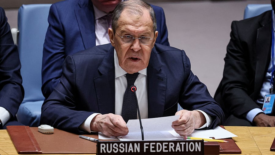 <div class="paragraphs"><p>Russia's Foreign Minister Sergei Lavrov speaks during a meeting of the United Nations Security Council on the crisis in Ukraine at UN headquarters in New York, January 22, 2024. </p></div>