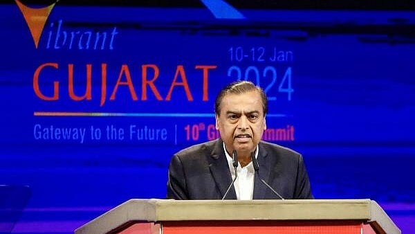 <div class="paragraphs"><p>Mukesh Ambani at Vibrant Gujarat Global Summit 2024.</p></div>