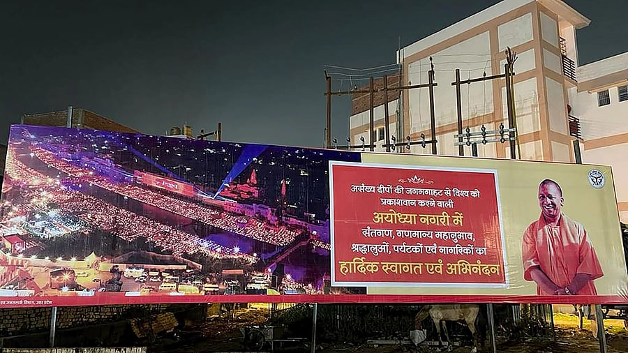 <div class="paragraphs"><p>A poster being put up ahead of the consecration ceremony&nbsp; in Ayodhya.   </p></div>