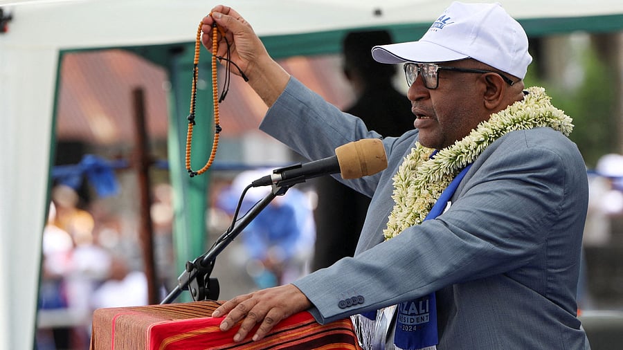 <div class="paragraphs"><p>Comoros' President Azali Assoumani addresses supporters during a political rally ahead of the presidential election outside Moroni.&nbsp;</p></div>