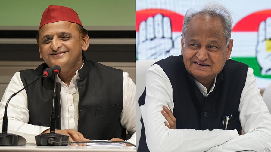 <div class="paragraphs"><p>Congress leader Ashok Gehlot and Samajwadi Party chief Akhilesh Yadav (L)</p></div>