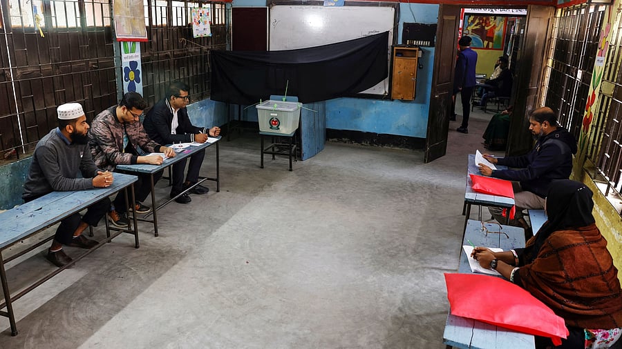 <div class="paragraphs"><p>Agamasi Government Primary School polling station room looks empty in the morning, during the 12th general election in Dhaka, Bangladesh, January 7, 2024. </p></div>