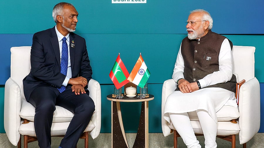<div class="paragraphs"><p>Prime Minister Narendra Modi in a meeting with President of Maldives Mohamed Muizzu during the COP28, in UAE, Jan 7, 2023.</p></div>
