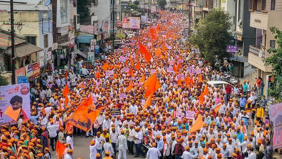<div class="paragraphs"><p>Activists of Maratha Kranti Morcha and Sakal Maratha Samaj during a march to press for Maratha reservation.&nbsp;</p></div>