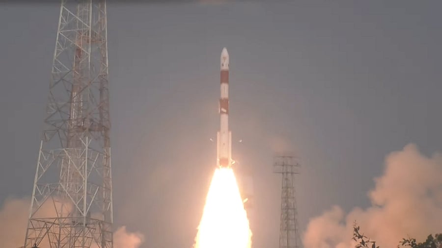 <div class="paragraphs"><p>ISRO's PSLV-C58 carrying an X-ray polarimeter satelite and 10 other satelites lifts off from the spaceposrt of Sriharikota, Monday, Jan 1, 2024. </p></div>