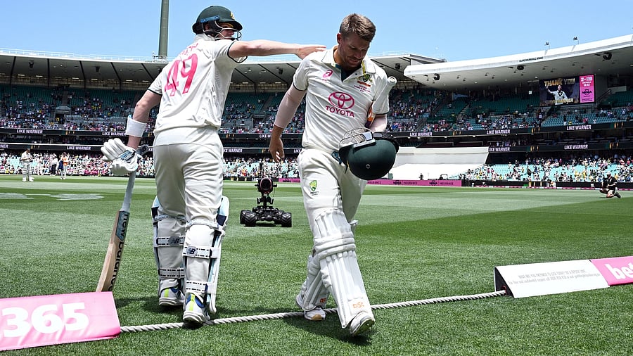 <div class="paragraphs"><p>Australia's David Warner is embraced by Steve Smith as he leaves the field in his last test match after being dismissed from the bowling of Pakistan's Sajid Khan Dan Himbrechts. </p></div>
