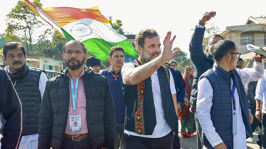 <div class="paragraphs"><p>Congress leader Rahul Gandhi during the 'Bharat Jodo Nyay Yatra', at Sekmai village in Imphal West district. </p></div>