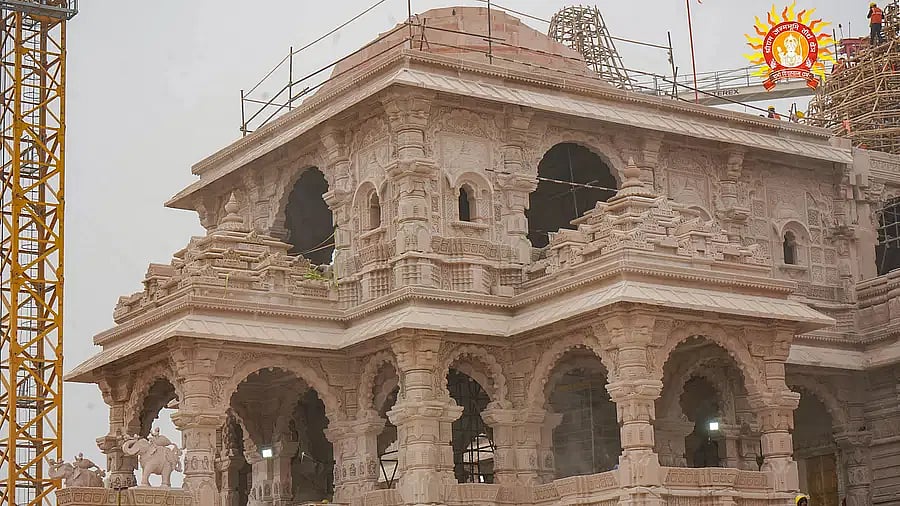 <div class="paragraphs"><p>Construction work underway at the Shri Ram Janmabhoomi temple.</p></div>