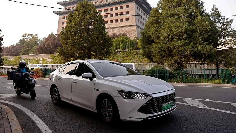 <div class="paragraphs"><p>A BYD's electric vehicle (EV) Qin moves on a street in Beijing, China October 31, 2023.</p></div>
