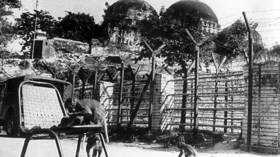 <div class="paragraphs"><p>A view of the disputed Babri masjid-Shri Ram Janmabhoomi complex in 1991.</p></div>