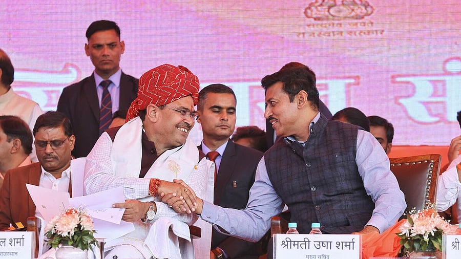 <div class="paragraphs"><p>Rajasthan Chief Minister Bhajanlal Sharma with MLA Rajyavardhan Singh Rathore.</p></div>
