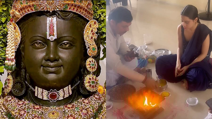 <div class="paragraphs"><p>Uorfi Javed is seen performing havan.</p></div>